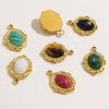 Wholesale Jewelry French Vintage Stainless Steel Inlaid Natural Stone Oval Pendant Necklace