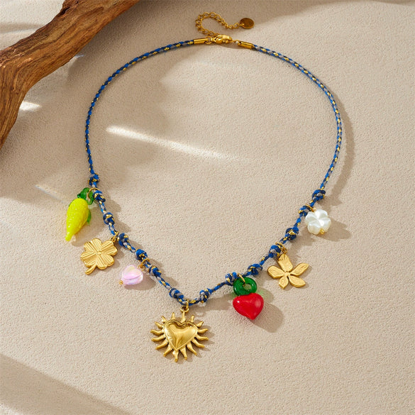 Wholesale Jewelry Fresh And Simple Style Fruit And Heart Shape Stainless Steel Goldplated Pendant Necklace