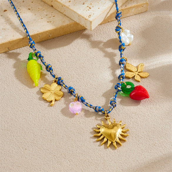 Wholesale Jewelry Fresh And Simple Style Fruit And Heart Shape Stainless Steel Goldplated Pendant Necklace