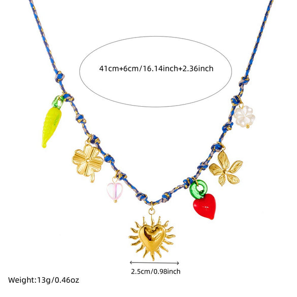 Wholesale Jewelry Fresh And Simple Style Fruit And Heart Shape Stainless Steel Goldplated Pendant Necklace