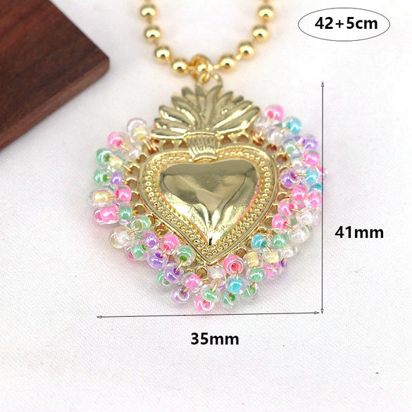 Wholesale Jewelry Fresh Sweet Style Copper Alloy Bead Wrapped Heart Shape Chain Necklace