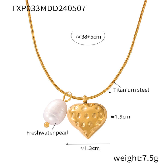 Wholesale Jewelry Fresh Water Pearl Geometric Love Pendant 316L Stainless Steel Gold Plated