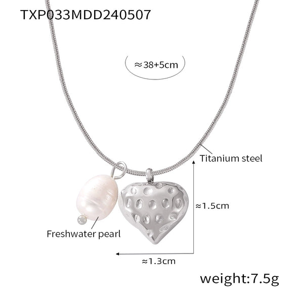 Wholesale Jewelry Fresh Water Pearl Geometric Love Pendant 316L Stainless Steel Gold Plated