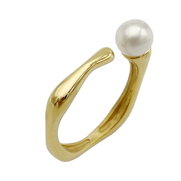 Wholesale Jewelry Freshwater Pearl Irregular Shape Ring For Women Stainless Steel Electroplated