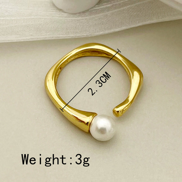 Wholesale Jewelry Freshwater Pearl Irregular Shape Ring For Women Stainless Steel Electroplated