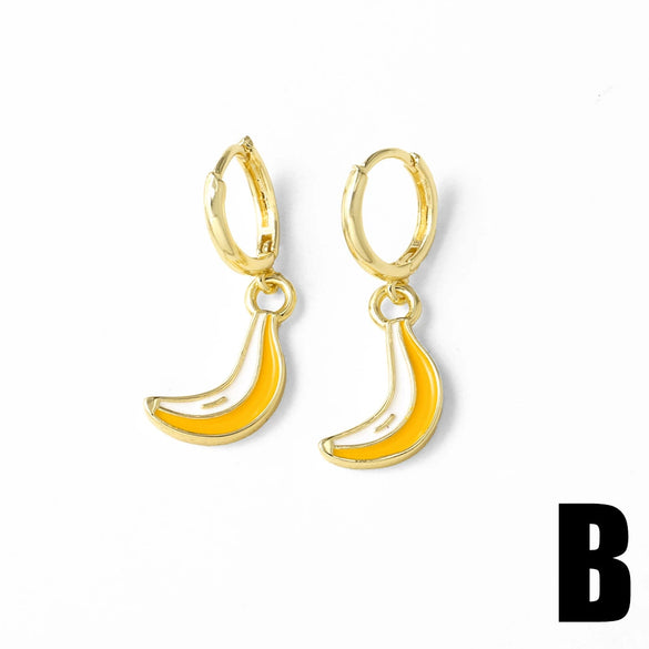 Wholesale Jewelry Fruit Cherry Copper 18K Gold Plated Earrings Unisex Simple Style