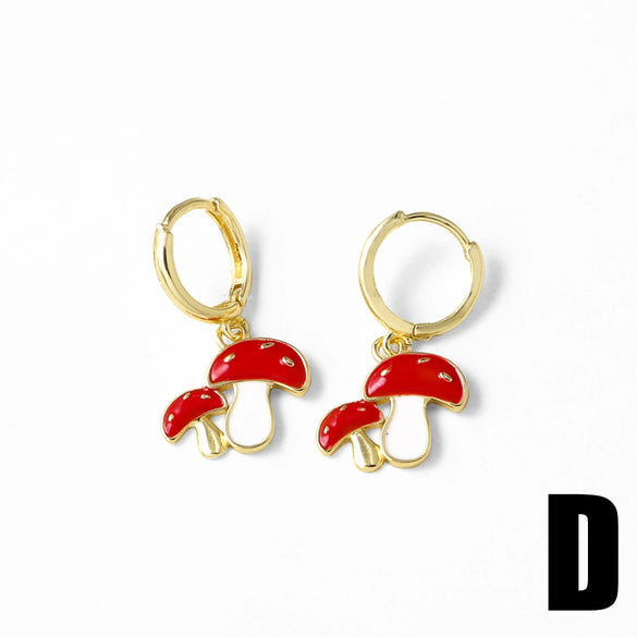 Wholesale Jewelry Fruit Cherry Copper 18K Gold Plated Earrings Unisex Simple Style