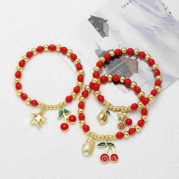 Wholesale Jewelry Fruit Cherry Pendant Copper Bracelet Electroplated