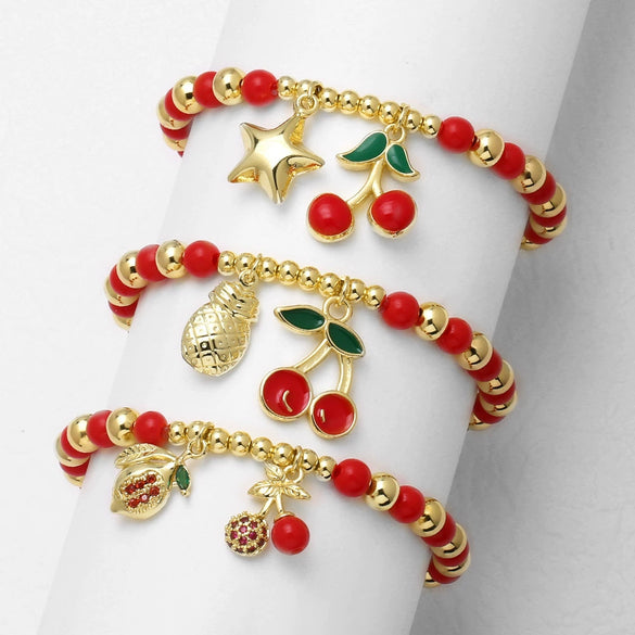 Wholesale Jewelry Fruit Cherry Pendant Copper Bracelet Electroplated