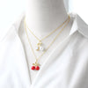 Wholesale Jewelry Fruit Cherry Pendant Necklace Copper 18K Gold Plated O Word Chain