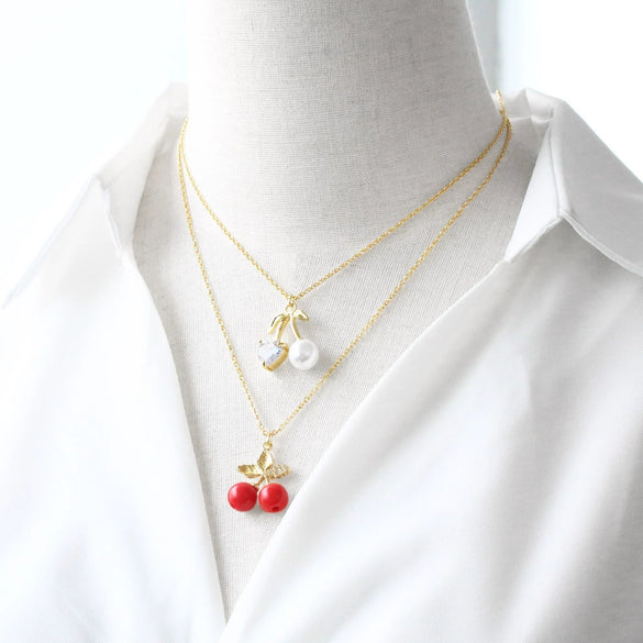 Wholesale Jewelry Fruit Cherry Pendant Necklace Copper 18K Gold Plated O Word Chain