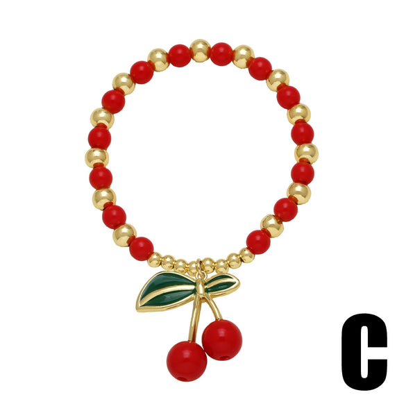Wholesale Jewelry Fruit Cherry Style Copper Pendant Bracelet With Electroplating