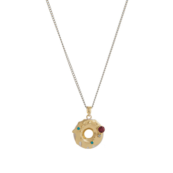 Wholesale Jewelry Fruit Food Style Geometric Donut Copper Pendant Necklace Inlaid With Colored Zircon Electroplated