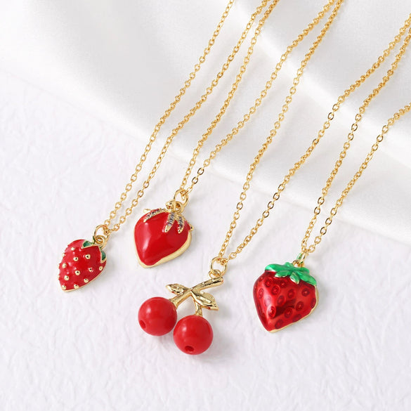 Wholesale Jewelry Fruit Pattern Copper Goldplated Cross Chain Necklace