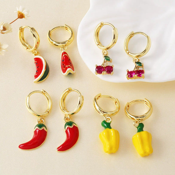 Wholesale Jewelry Fruit Shaped Copper Electroplated Geometric Earrings For Women