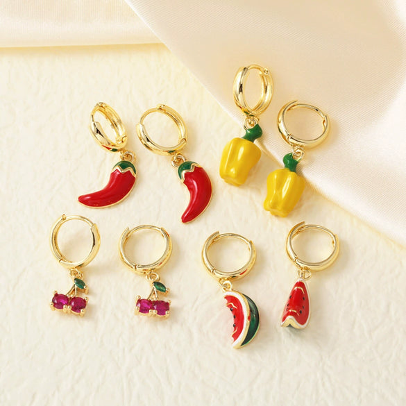 Wholesale Jewelry Fruit Shaped Copper Electroplated Geometric Earrings For Women