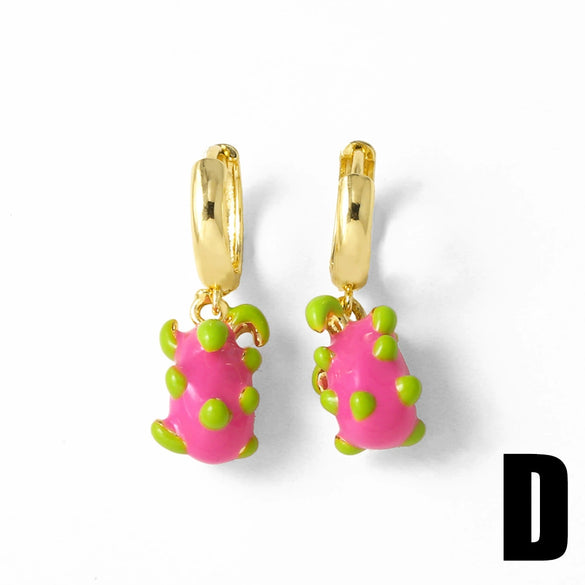 Wholesale Jewelry Fruit Strawberry Pitaya Copper Pendant Electroplated Earrings For Women