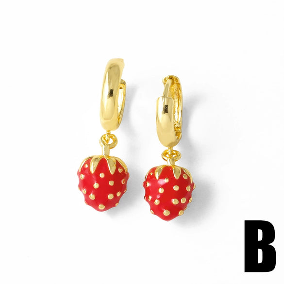Wholesale Jewelry Fruit Strawberry Pitaya Copper Pendant Electroplated Earrings For Women