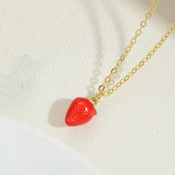 Wholesale Jewelry Fruit Style Copper Mixed Gem Inlay Watermelon Pendant Ochain Necklace For Women Electroplated