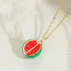 Wholesale Jewelry Fruit Style Copper Mixed Gem Inlay Watermelon Pendant Ochain Necklace For Women Electroplated