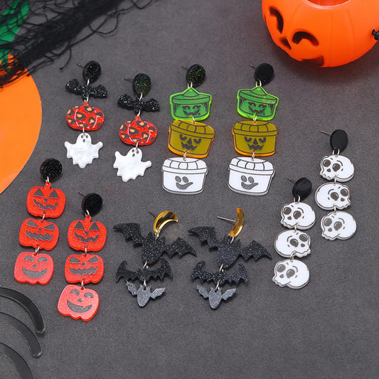 1 Pair Funny Bat Printing Arylic Drop Earrings