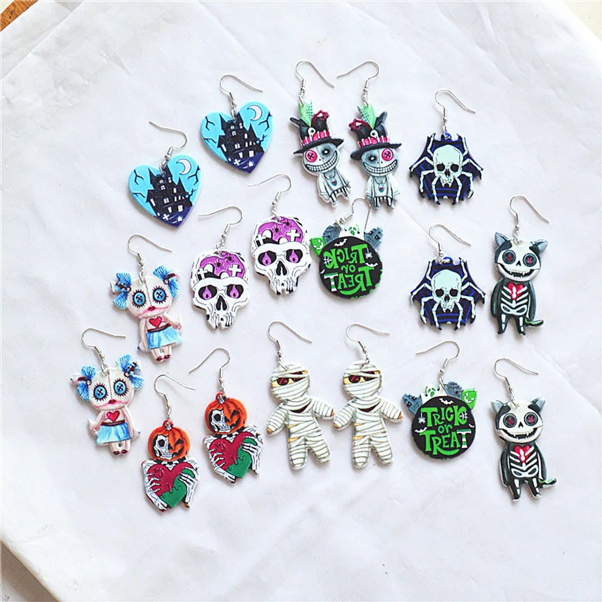 Wholesale Jewelry Funny Cartoon Character Skull Arylic Printing Drop Earrings