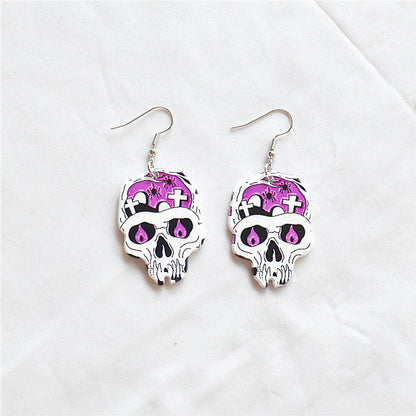 Wholesale Jewelry Funny Cartoon Character Skull Arylic Printing Drop Earrings