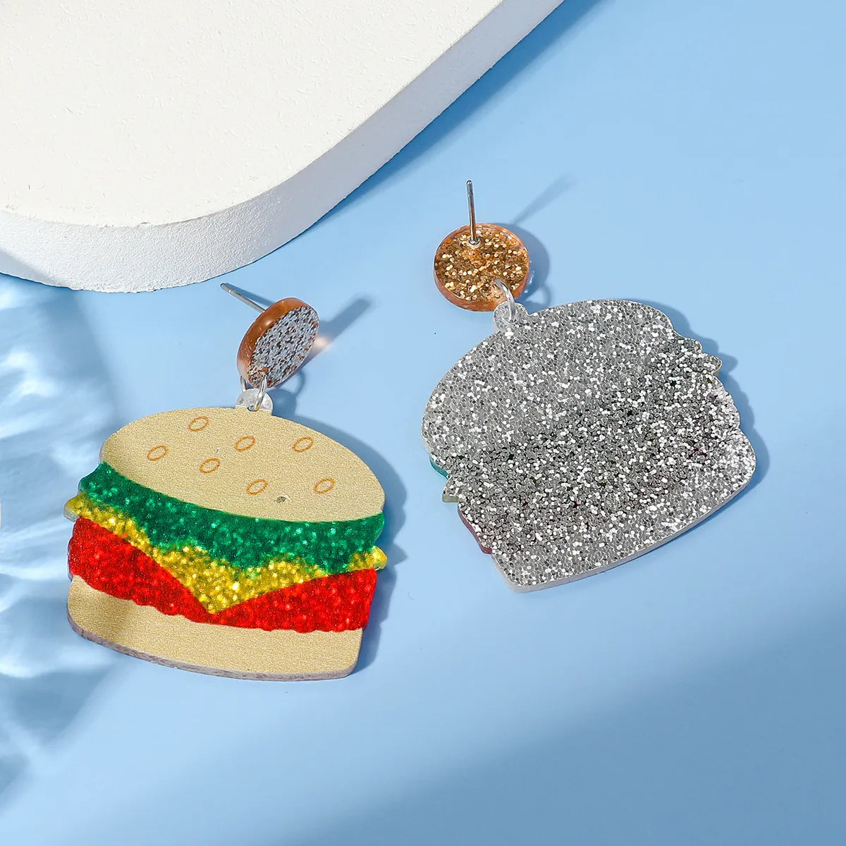 1 Pair Funny Hamburger Printing Arylic Drop Earrings