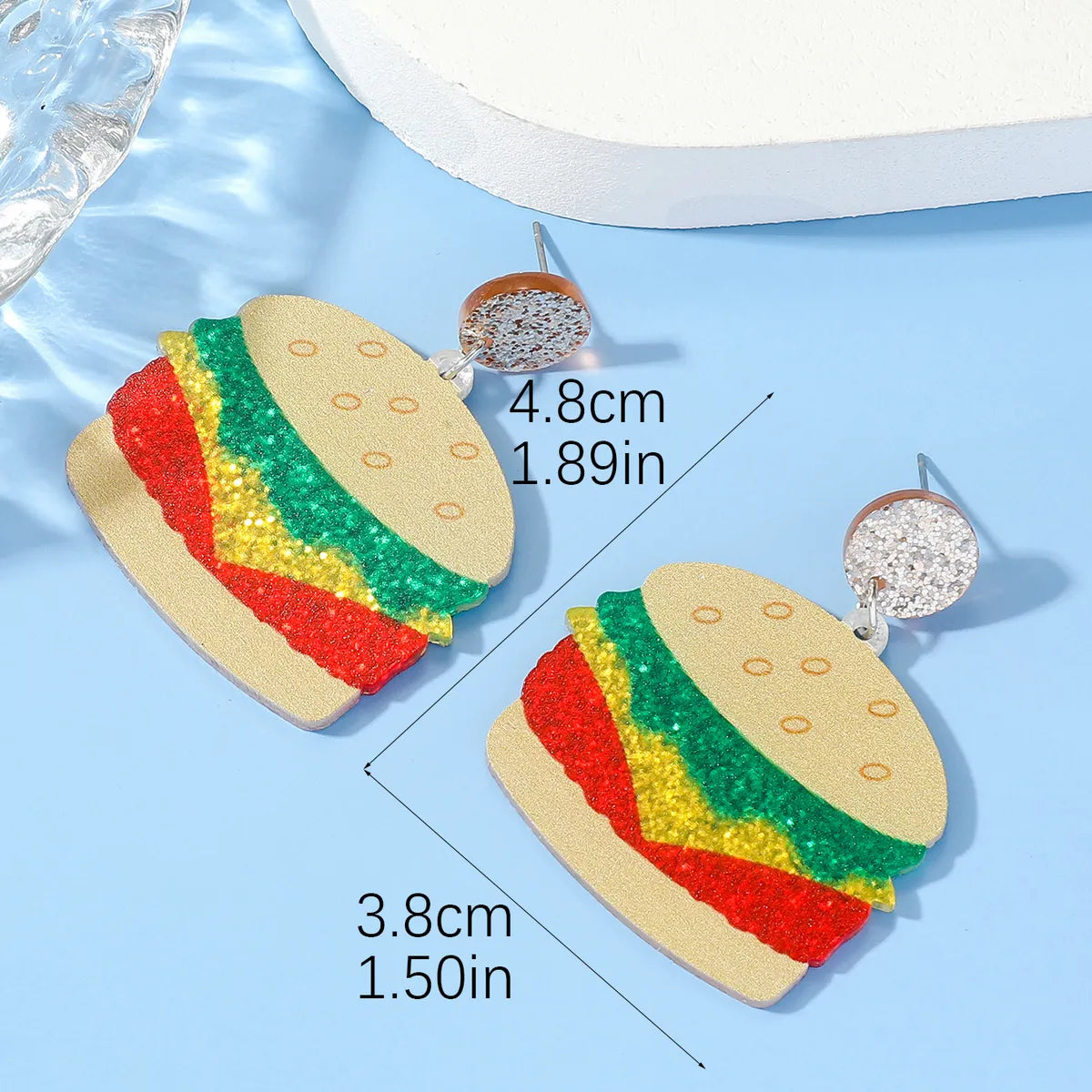 1 Pair Funny Hamburger Printing Arylic Drop Earrings