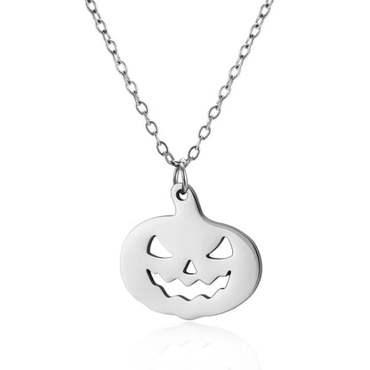 Wholesale Jewelry Funny Pumpkin Ghost Spider 201 Stainless Steel Asymmetrical Hollow Out Pendant Necklace