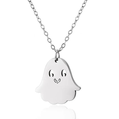 Wholesale Jewelry Funny Pumpkin Ghost Spider 201 Stainless Steel Asymmetrical Hollow Out Pendant Necklace