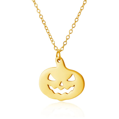 Wholesale Jewelry Funny Pumpkin Ghost Spider 201 Stainless Steel Asymmetrical Hollow Out Pendant Necklace