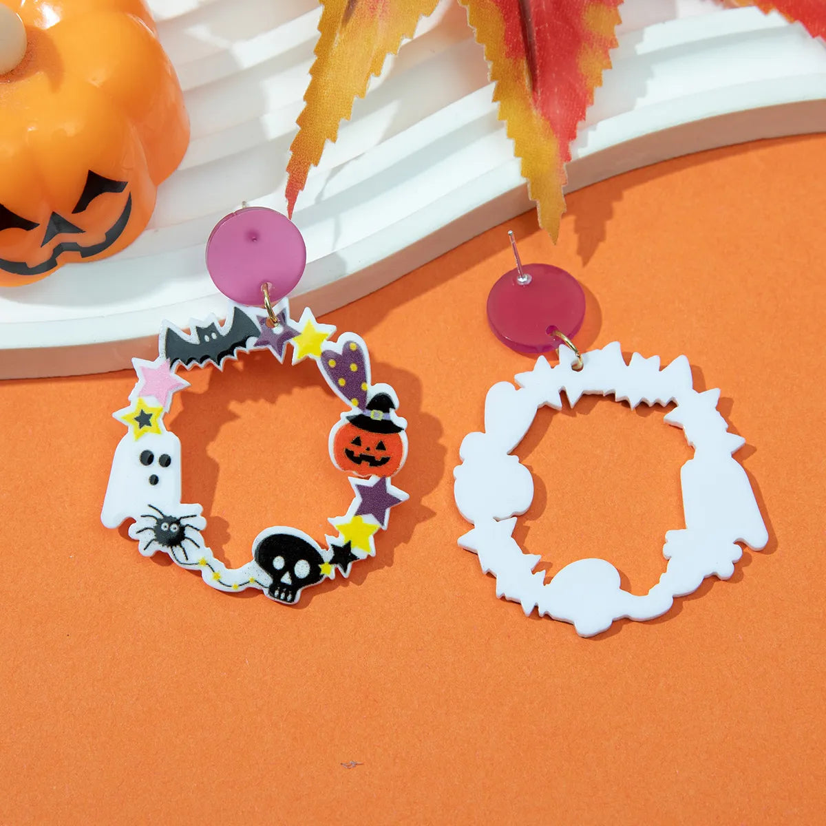 1 Pair Funny Pumpkin Wreath Skull Arylic Drop Earrings