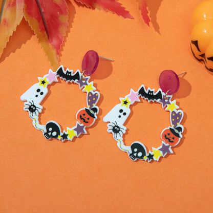 1 Pair Funny Pumpkin Wreath Skull Arylic Drop Earrings