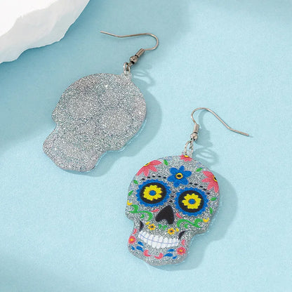 1 Pair Funny Skull Printing Arylic Drop Earrings