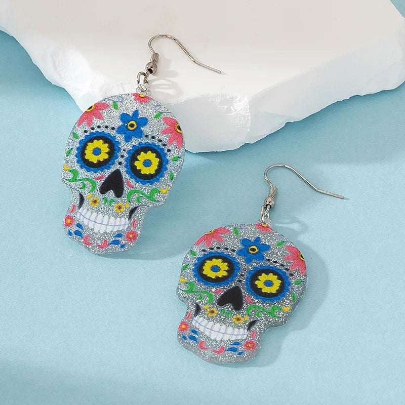 1 Pair Funny Skull Printing Arylic Drop Earrings