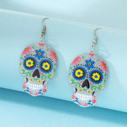 1 Pair Funny Skull Printing Arylic Drop Earrings