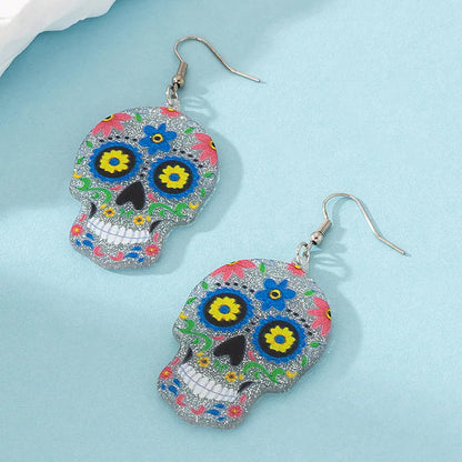 1 Pair Funny Skull Printing Arylic Drop Earrings