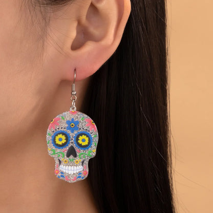 1 Pair Funny Skull Printing Arylic Drop Earrings