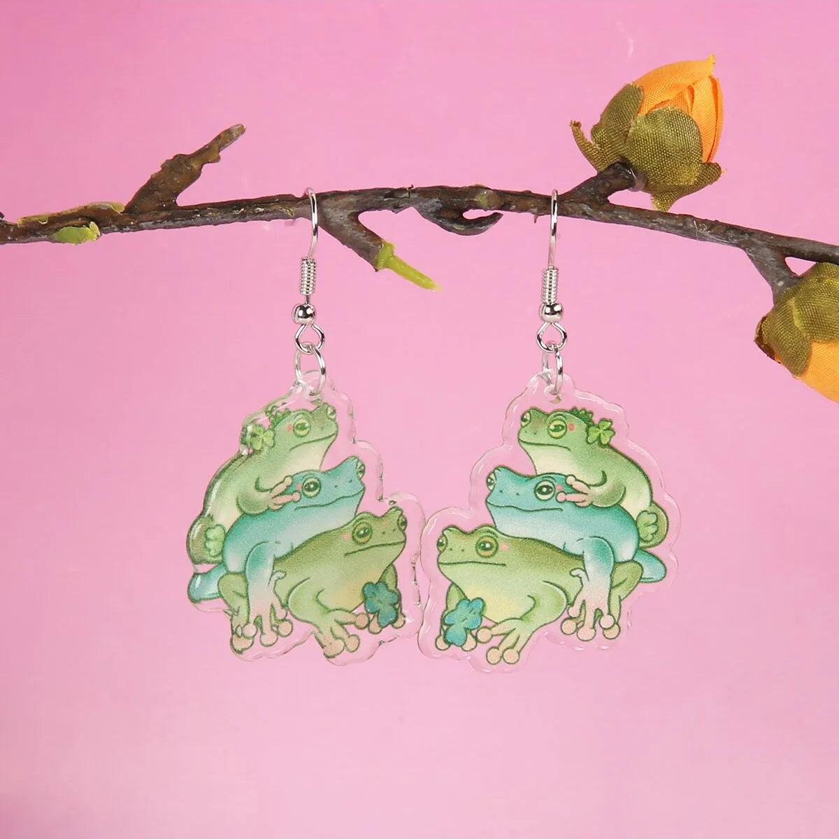 Wholesale Jewelry Funny Streetwear Frog Skull Arylic Zinc Alloy Drop Earrings