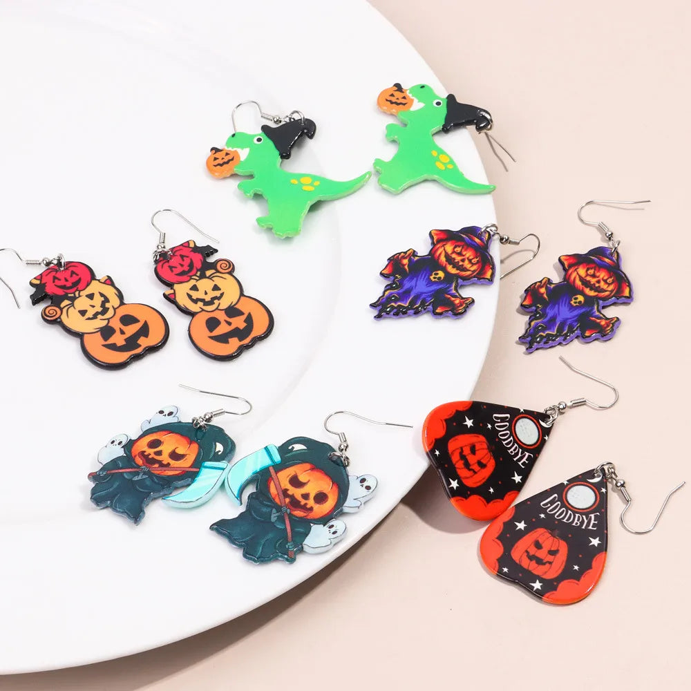 Wholesale Jewelry Funny Streetwear Halloween Pattern Arylic Drop Earrings