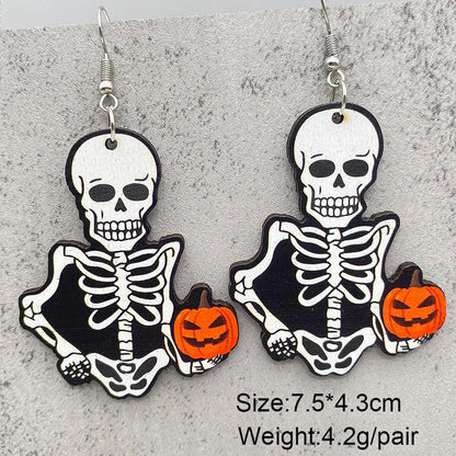 Wholesale Jewelry Funny Streetwear Halloween Pattern Spider Wood Drop Earrings