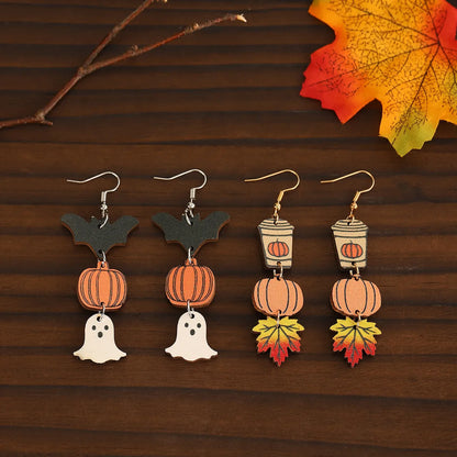 Wholesale Jewelry Funny Streetwear Pumpkin Wood Drop Earrings