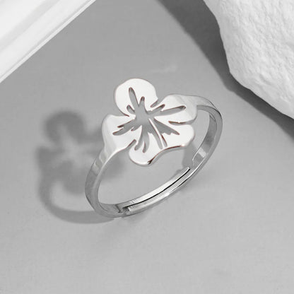 Wholesale Jewelry Funny Sweet Pastoral Flower Notes 201 Stainless Steel 18K Gold Plated Polishing Hollow Out Open Rings