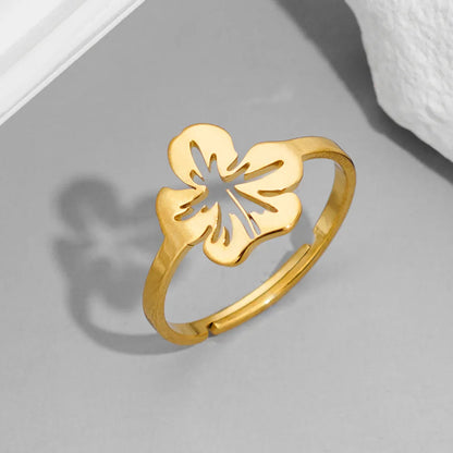 Wholesale Jewelry Funny Sweet Pastoral Flower Notes 201 Stainless Steel 18K Gold Plated Polishing Hollow Out Open Rings