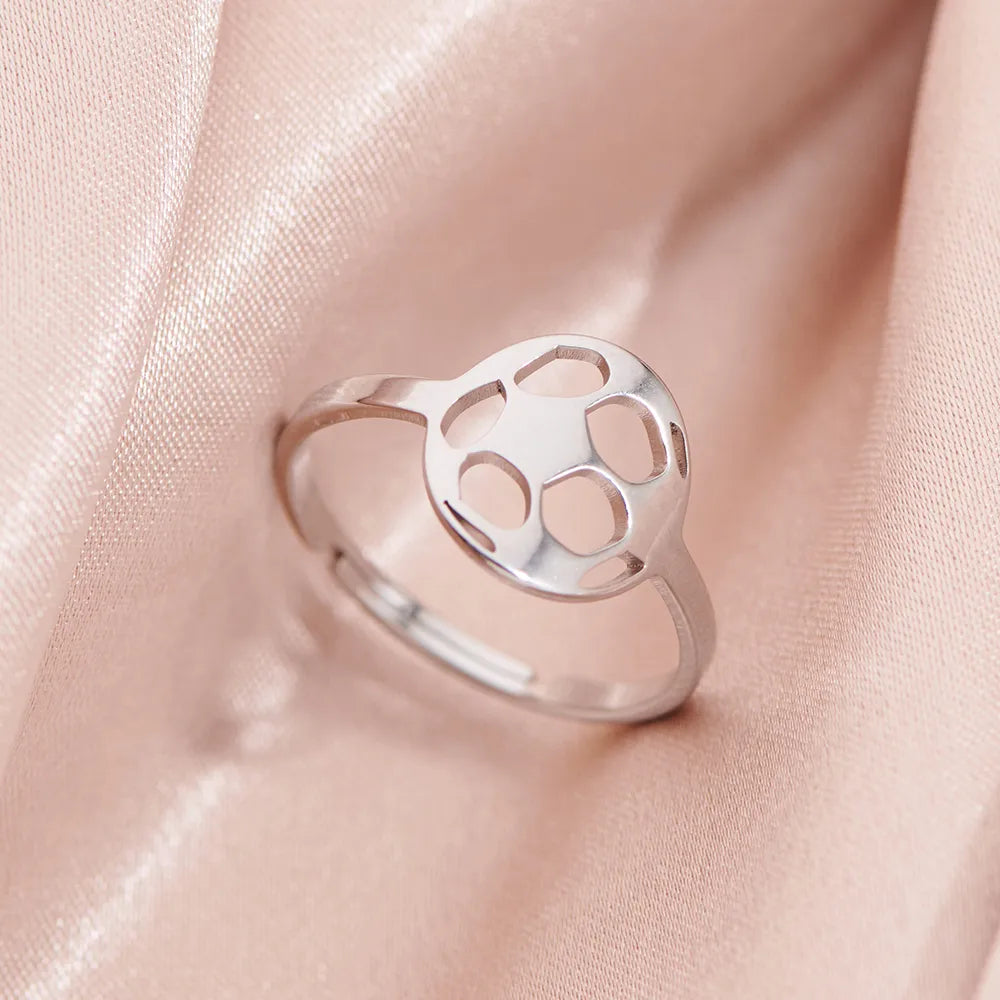 Wholesale Jewelry Funny Sweet Pastoral Flower Notes 201 Stainless Steel 18K Gold Plated Polishing Hollow Out Open Rings