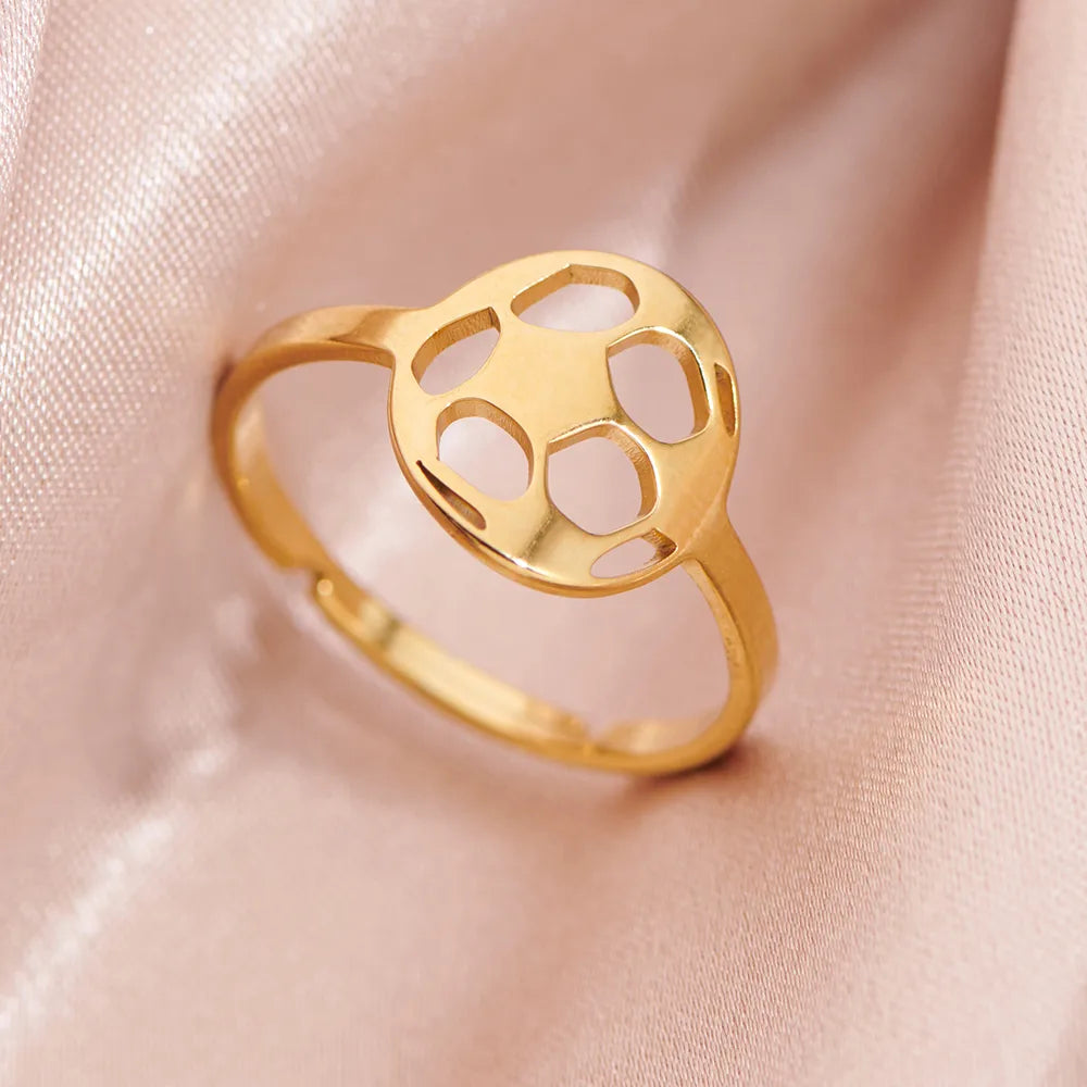 Wholesale Jewelry Funny Sweet Pastoral Flower Notes 201 Stainless Steel 18K Gold Plated Polishing Hollow Out Open Rings