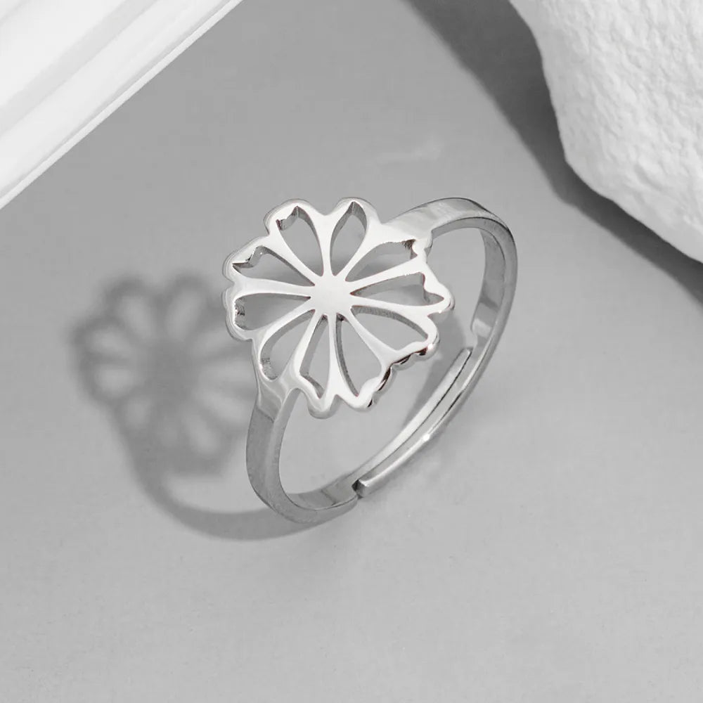 Wholesale Jewelry Funny Sweet Pastoral Flower Notes 201 Stainless Steel 18K Gold Plated Polishing Hollow Out Open Rings