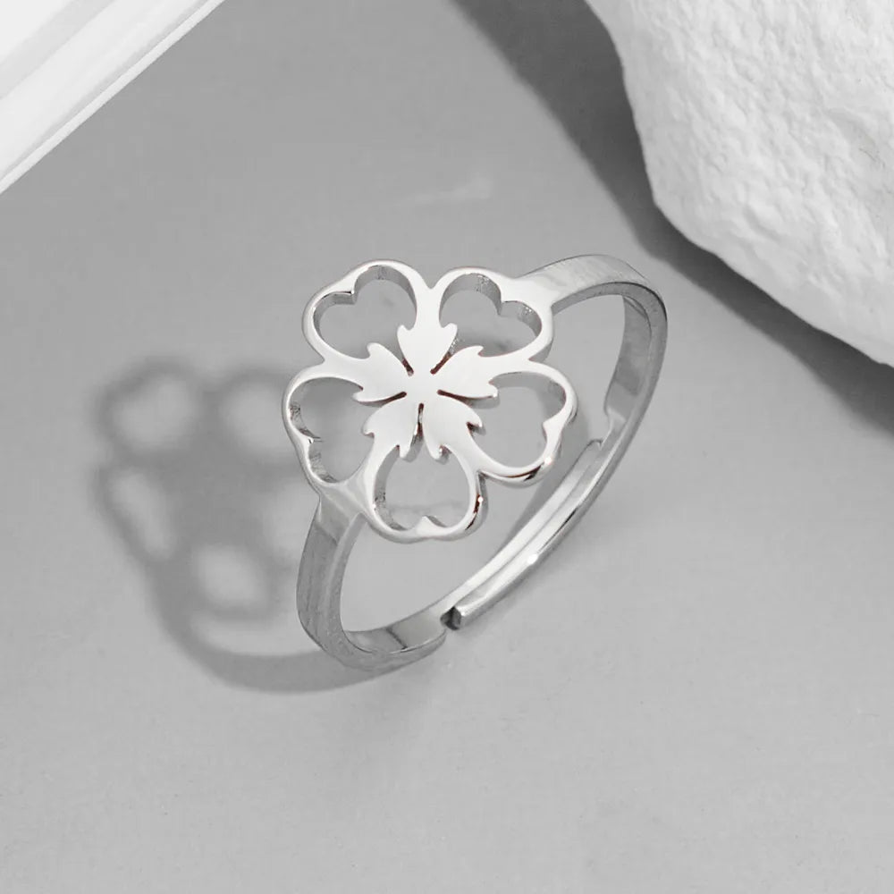 Wholesale Jewelry Funny Sweet Pastoral Flower Notes 201 Stainless Steel 18K Gold Plated Polishing Hollow Out Open Rings