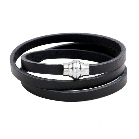 Wholesale Jewelry Genuine Leather Multilayer Winding Geometric Style Men's Unisex Bracelet With Diamond Design